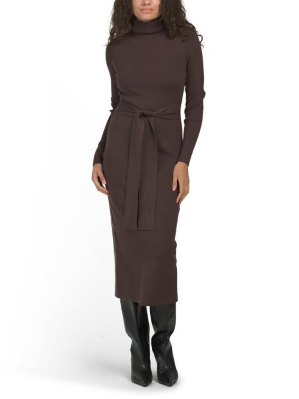 TOCCIN Logan Long Sleeve Tie Front Turtleneck Dress